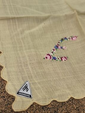 Herrmann Embroidered Floral Initial Handkerchief - Yellow with Pink & Green